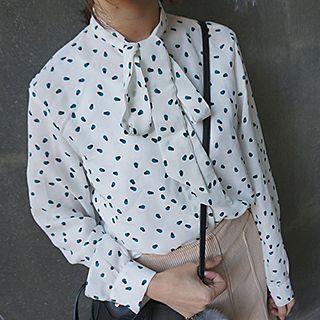 Printed Tie-neck Chiffon Blouse