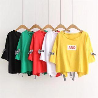 3/4-sleeve Lettering Lace-up Top