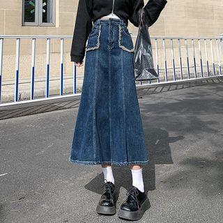 High Waist Denim Midi Mermaid Skirt