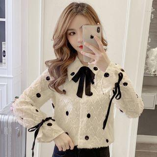 Tie-neck Fringed Dotted Blouse