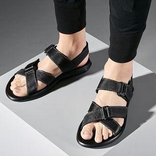 Crisscross Genuine Leather Flat Sandals
