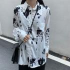 Long-sleeve Splash Shirt / High-waist Split Hem Skirt