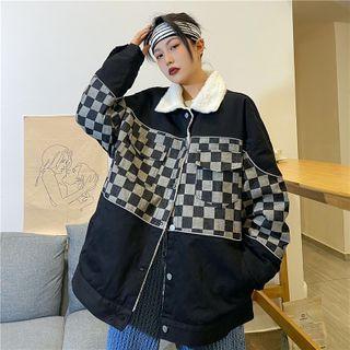 Checkerboard Panel Fluffy-lined Jacket