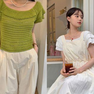 Ruffled Pointelle-knit Top