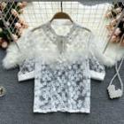 Round-neck Puff-sleeve Embroidered Lace Top