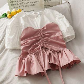 Colorblock Drawstring Blouse