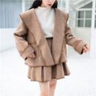 Set: Lapel Coat + A-line Mini Skirt