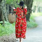 Long-sleeve Midi Flower Print Dress