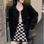 Single-breasted Tweed Jacket / Check Mini A-line Skirt