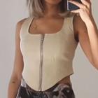 Plain Zip Crop Tank Top