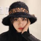 Leopard Trim Furry Bowler Hat