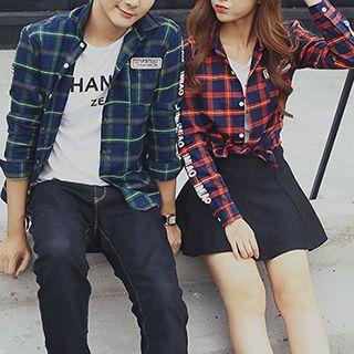 Couple Matching Lettering Plaid Shirt