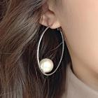 Faux Pearl Hoop Drop Earring 1 Pair - White Faux Pearl - Silver - One Size