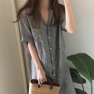 Pinstriped Short-sleeve Midi Shirtdress Stripe - One Size