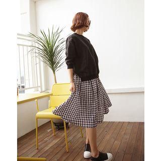 Gingham Textured Midi A-line Skirt