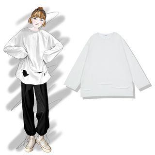 Crewneck Plain Ripped Long-sleeve Top