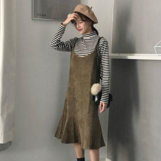 Set: Long-sleeve Striped Top + Strappy Midi Dress