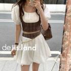 Short-sleeve Mock Two-piece Blouse / Mini Skirt