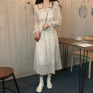 Lace Trim Sweetheart Patterned Midi Dress As The Picture Shows - One Size