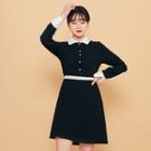 Contrast-trim Faux-pearl Detail Dress