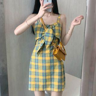 Sleeveless Tie Neck Plaid Dress