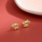 925 Sterling Silver Rhinestone Mouse Stud Earring Gold Mice - One Size