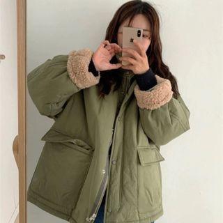 Long-sleeve Plain Faux Fur Coat