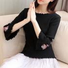 Embroidered 3/4 Sleeve Knit T-shirt