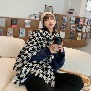 Houndstooth Fringed Shawl Houndstooth - Black & White - One Size