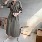 Drawcord Long Anorak Dress Dark Gray - One Size