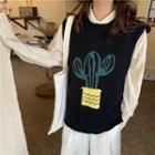 Oversize Cactus Printed Knit Vest