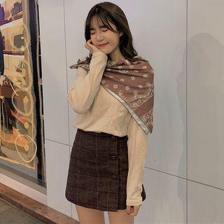 Long-sleeve Boxy T-shirt With Printed Shawl
