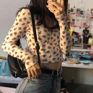 Long-sleeve All Over Floral Top As Shown In Figure - One Size