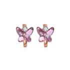 925 Sterling Silver Pink Butterfly Earrings With Austrian Element Crystal Rose Gold - One Size