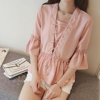 3/4-sleeve Cross Front Chiffon Top