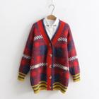 Patterned Long Buttoned Cardigan