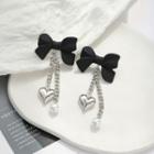 Bow Heart Faux Pearl Alloy Fringed Earring 1 Pair - Stud Earring - S925 Silver Needle - Silver - One Size