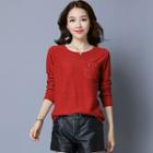 Long-sleeve Pocketed Knit Top