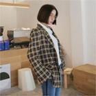 Padded-shoulder Multi-pocket Plaid Blazer