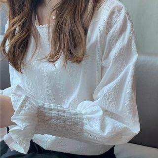 Long-sleeve Frill Trim Lace Blouse