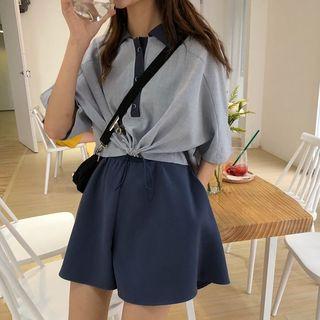 Set: Elbow-sleeve Polo Shirt + Shorts