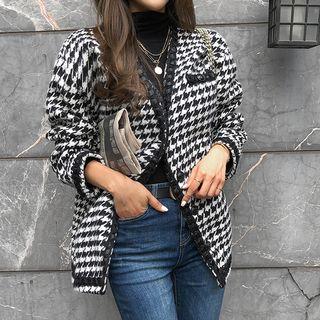 Buttoned Houndstooth Jacket Black - One Size
