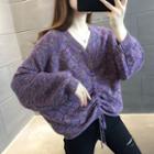 Drawstring V-neck Melange Sweater