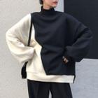 Color Block Mock Neck Pullover As Shown In Figure - One Size