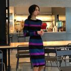 Multicolor Stripe Slim-fit Knit Midi Dress