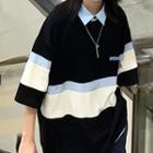 Short Sleeve Color Block Oversized Polo Shirt