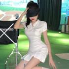 Short-sleeve Mini Polo Dress White - M