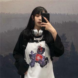 Bear Print Long-sleeve Raglan T-shirt As Shown In Figure - One Size