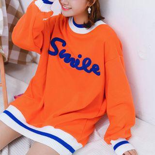 Contrast-trim Lettering Long Sweatshirt