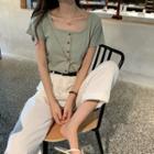 Square-neck Short-sleeve Rib Top